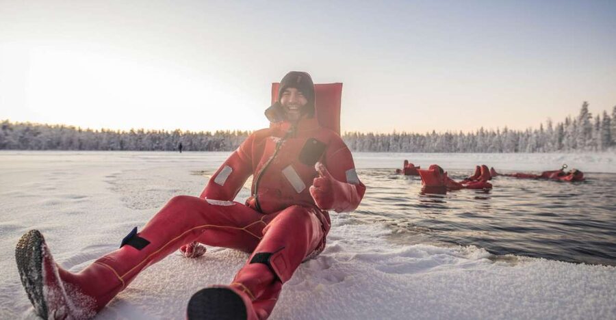 Daytime Ice Floating Rovaniemi, Frozen Lake Experience - Entering the icy lake without the usual panic