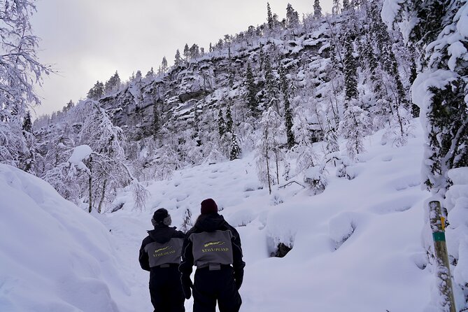 Korouoma Frozen Waterfalls Hike - Walking through the snowy forest