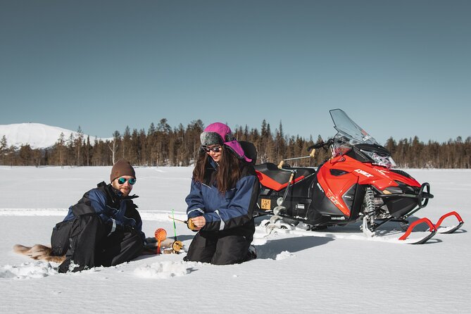 Lappish Lunch Break -Snowmobiling, ice fishing and tasty food - Reindeer Soup in the Arctic Cold