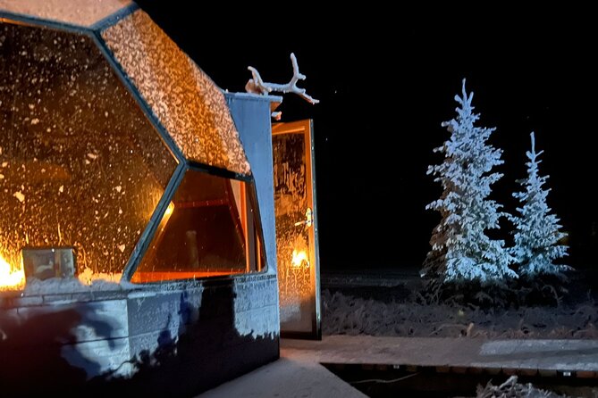 PRIVATE Glass Igloo Dinner Under Northern Lights - Snow scooters on the frozen lake