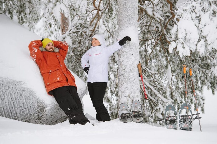Pyhätunturi: Scenic Snowshoeing Tour in Finnish Lapland - Meeting reindeer on the route back