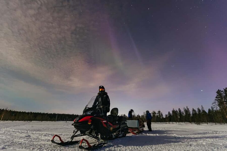 Rovaniemi: Northern Lights Family-Friendly Snowmobile Safari - Snowmobiling through the dark forest